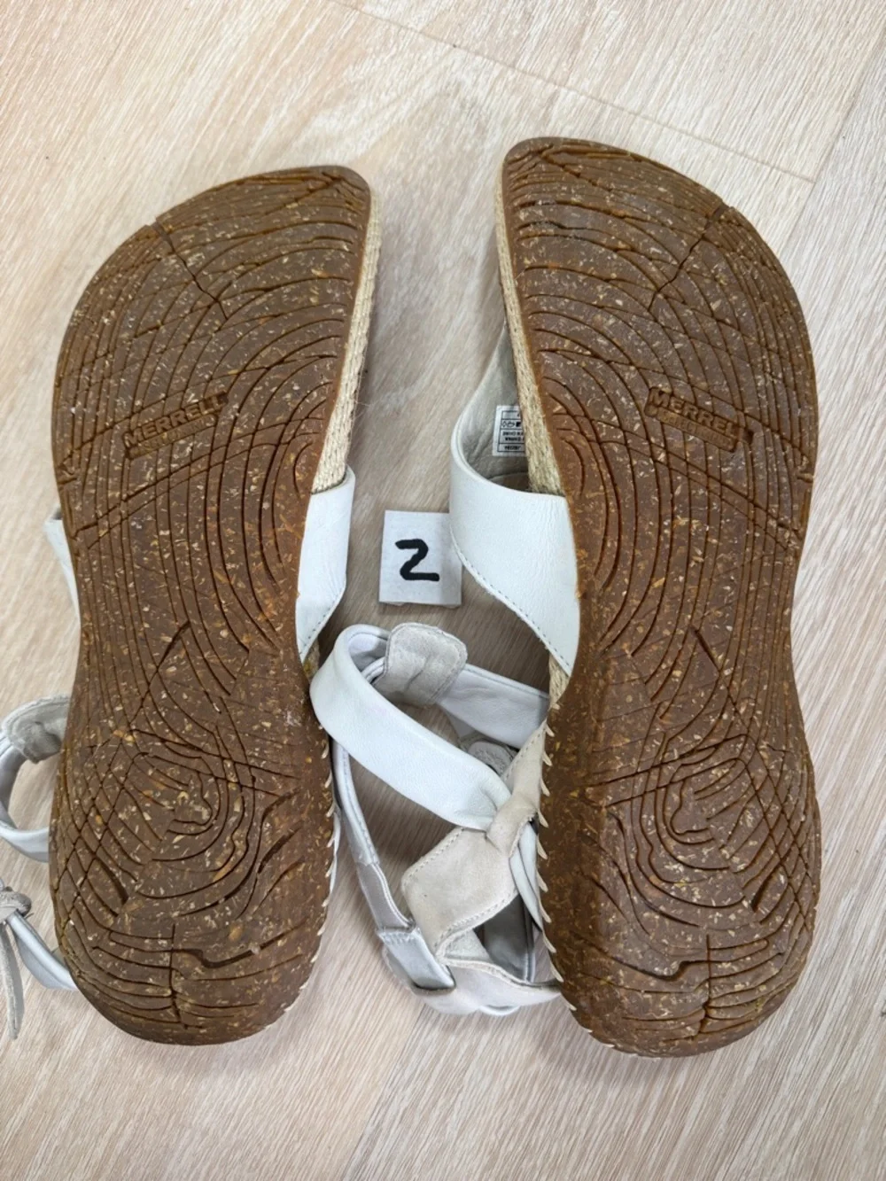 Merrell White Leather Knot-Detail Toe-Post Sandals